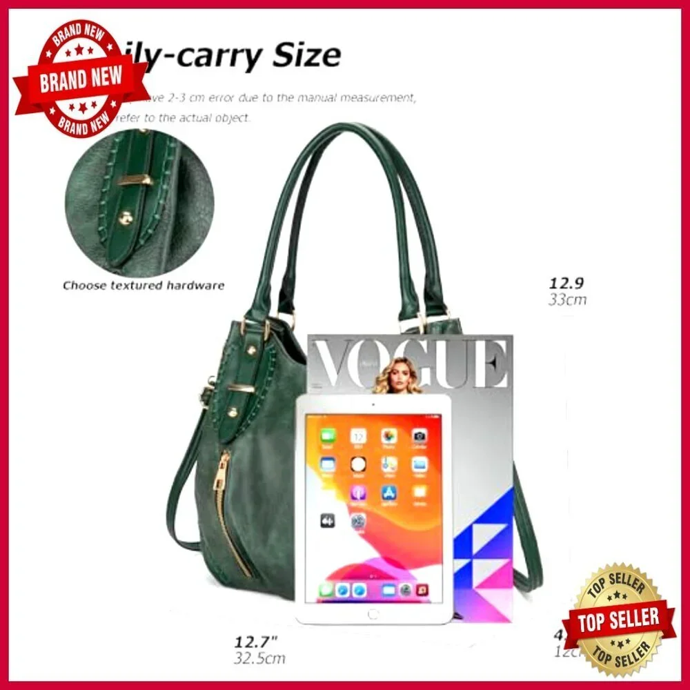 Large Vintage Leather Tote Hobo Shoulder Bag with Adjustable Strap